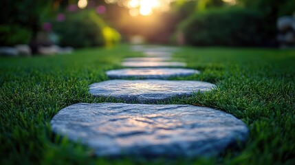 A pathway made of square stone slabs,