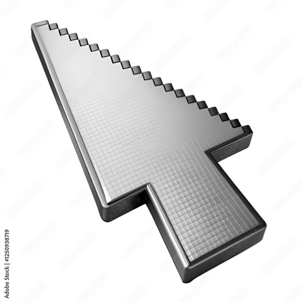 Poster metallic 3d cursor pointer icon digital technology design web grey dark on transparent background