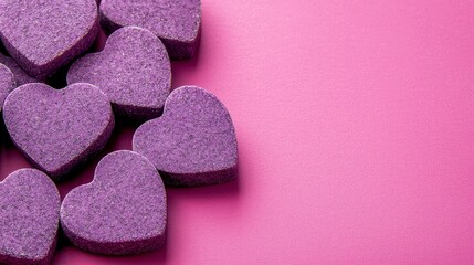 Obraz premium Purple Heart-Shaped Candies on a Pink Background for Valentine's Day