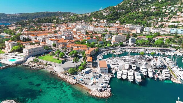Aerial view of Beaulieu-sur-Mer, a resort town on the French Riviera coastline