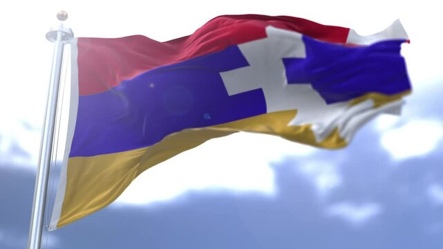 Nagorno Karabakh Republic flag waving against the sky. High quality 4k footage