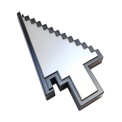 Stylish 3d render of a metallic cursor arrow icon design web grey tech on transparent background