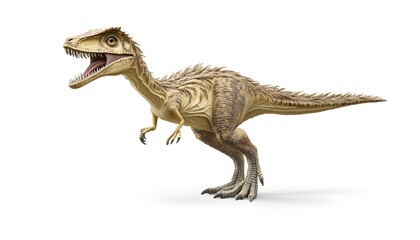 Obraz premium A Tan Dinosaur Roars Against White Background