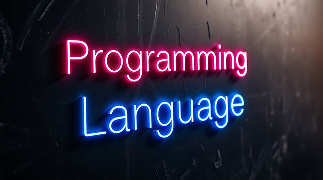 Programming Languages and High-Tech Development, coding, software development, neon sign, futuristic tech, programming concepts, JavaScript, Python, Java, C++, HTML, CSS, coding background.