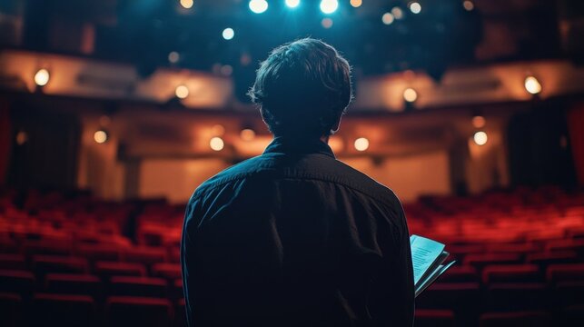 An actor auditions on stage.