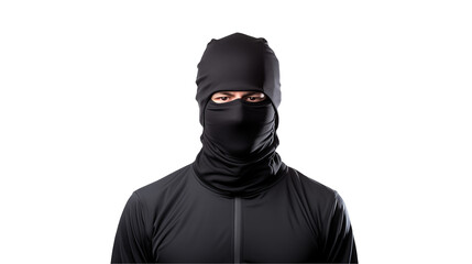 Mysterious figure in black balaclava showcasing stealth and intrigue for creative projects or action themes