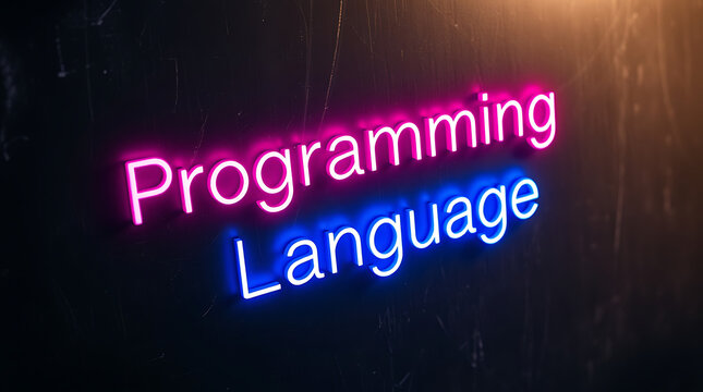 Programming Languages and High-Tech Development, coding, software development, neon sign, futuristic tech, programming concepts, JavaScript, Python, Java, C++, HTML, CSS, coding background.