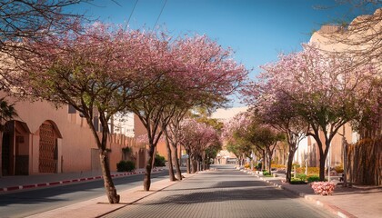 Trees in early spring in the city street, no people