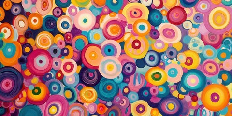 Fototapeta premium Colorful abstract art featuring concentric circles in vibrant hues on a blue background