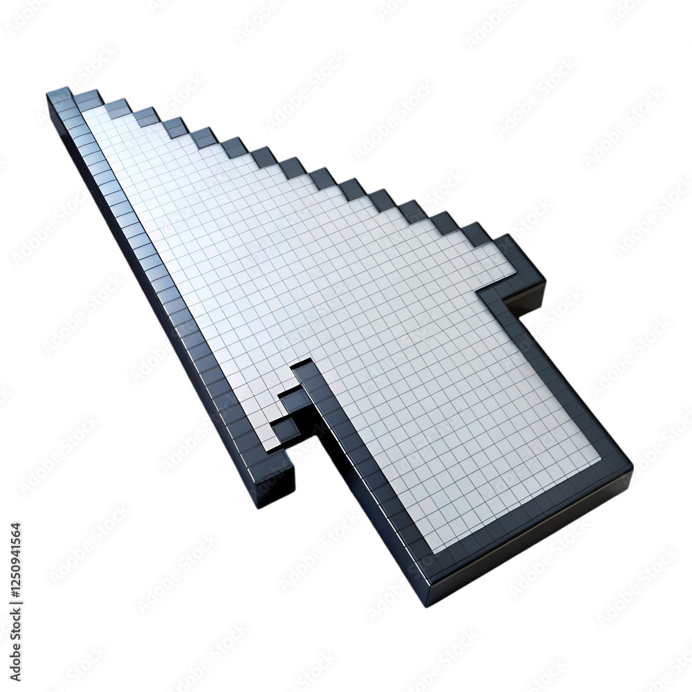 Poster modern pixelated cursor pointer icon design illustration 3d web grey grid on transparent background