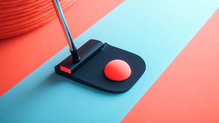 Golf putter and ball on colorful background.