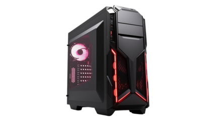 Sleek black gaming PC case with RGB lighting and modern design for computer enthusiasts and gamers
