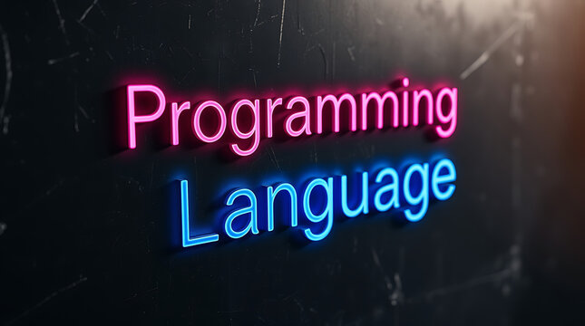 Programming Languages and High-Tech Development, coding, software development, neon sign, futuristic tech, programming concepts, JavaScript, Python, Java, C++, HTML, CSS, coding background.