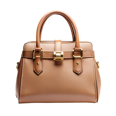 Elegant light brown leather handbag fashion accessory studio shot girl on transparent background