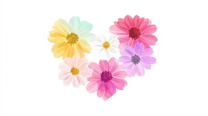 Colorful Floral Arrangement in Heart Shape on White Background