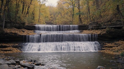 Autumn Waterfall Cascading Through Forest
