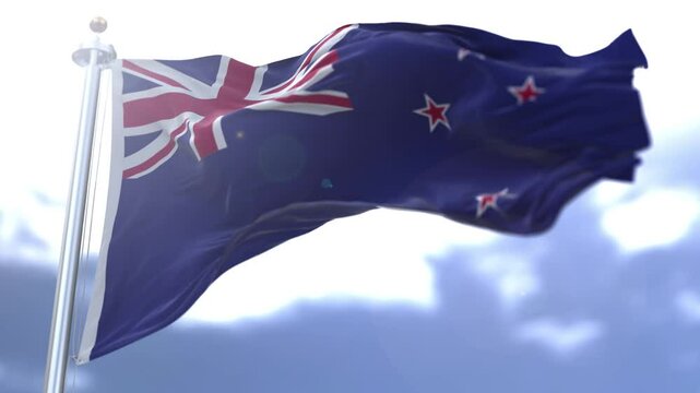 New Zealand flag waving against the sky. High quality 4k footage