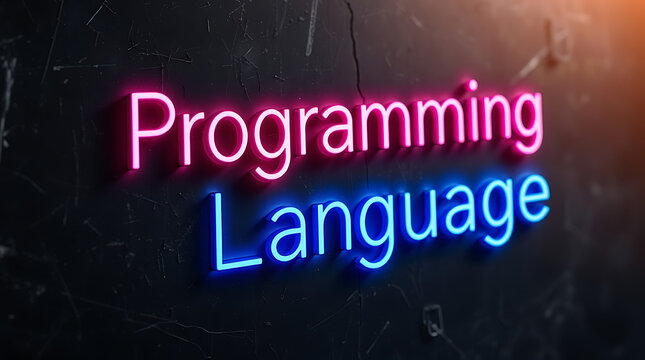 Programming Languages and High-Tech Development, coding, software development, neon sign, futuristic tech, programming concepts, JavaScript, Python, Java, C++, HTML, CSS, coding background.