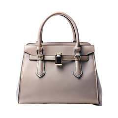 Elegant beige leather handbag stylish fashion accessory for women tote on transparent background