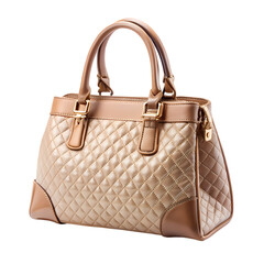 Elegant beige quilted leather handbag fashion accessory stylish design on transparent background