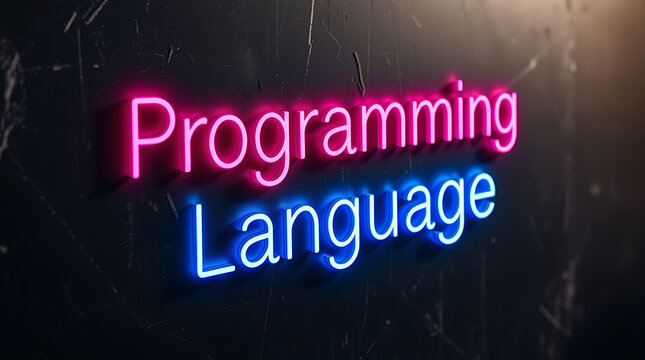 Programming Languages and High-Tech Development, coding, software development, neon sign, futuristic tech, programming concepts, JavaScript, Python, Java, C++, HTML, CSS, coding background.