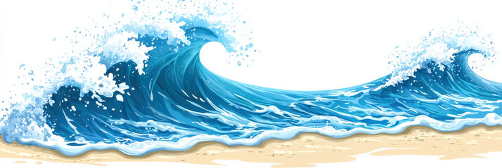 Aqua_ocean_waves_crashing_along_the_sandy_shore,_creating_sea_foam_with_white_spray_on_a_sunny_day.
