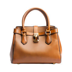 Elegant brown leather handbag stylish womens fashion accessory tote gold on transparent background