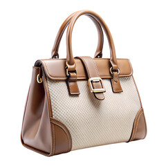 Elegant brown and beige leather handbag stylish fashion accessory girl on transparent background