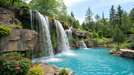 Naklejka premium waterfall in the mountains , waterfall in the forest waterfall in the park 