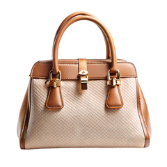 Elegant brown and beige leather handbag fashion accessory new gold tote on transparent background