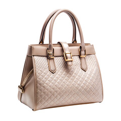 Elegant beige leather handbag fashionable designer style women tote bag on transparent background