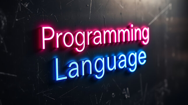 Programming Languages and High-Tech Development, coding, software development, neon sign, futuristic tech, programming concepts, JavaScript, Python, Java, C++, HTML, CSS, coding background.