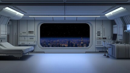 Futuristic Medical Room With Cityscape View