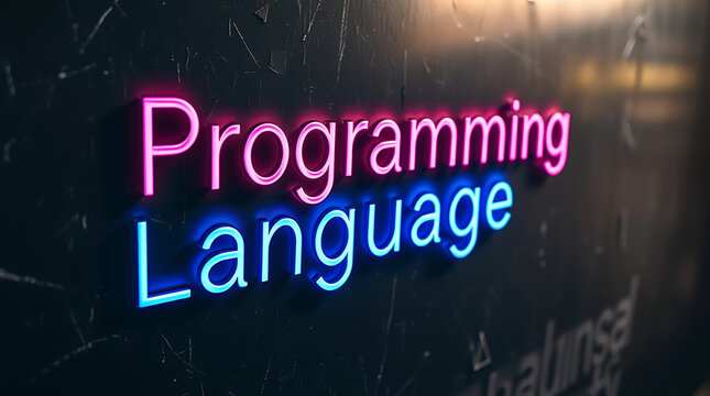 Programming Languages and High-Tech Development, coding, software development, neon sign, futuristic tech, programming concepts, JavaScript, Python, Java, C++, HTML, CSS, coding background.