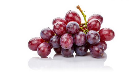 Fototapeta premium Fresh purple grapes with water droplets on white background, nourishment