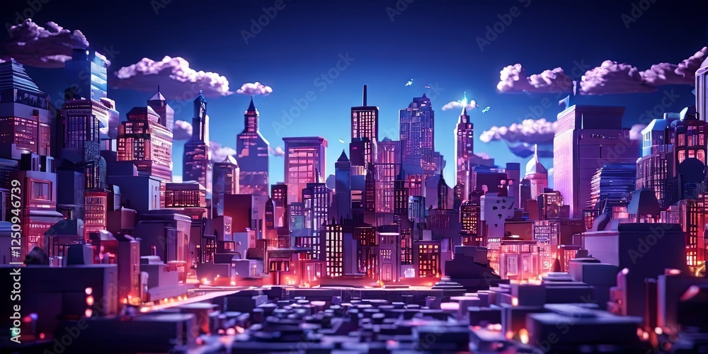 Poster a city skyline with a large building in the middle