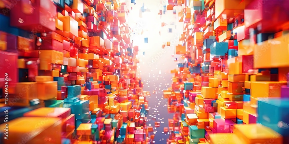 Poster a colorful building made of blocks