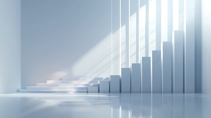 Obraz premium Analytical background - Chart of white rectangular columns, on a light background, empty space for text (minimalist design, financial report)