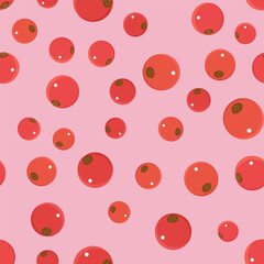 Red currant berries on a pink background. Seamless pattern in the flat style. Berry background for paper, gift wrap, textile, wallpaper.