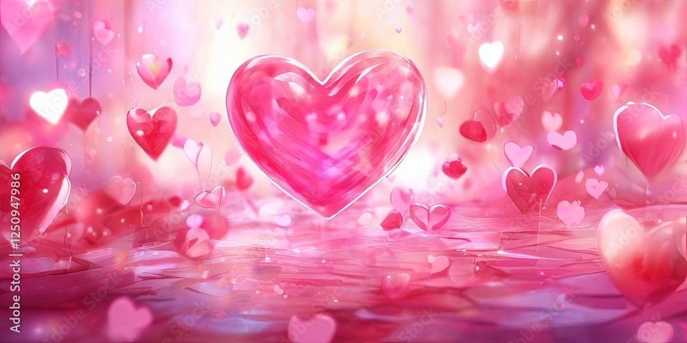 Poster a pink background with many hearts and a heart in the middle