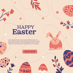 Happy Easter Day banner, poster, and template design with easter egg vector illustration.