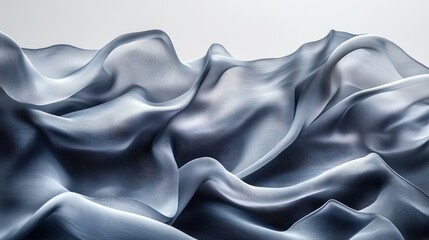 Obraz premium Grey silk fabric drapes, studio shot, flowing waves, white background, textile design