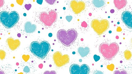 Colorful Heart Patterns with Splashes and Dots on White Background
