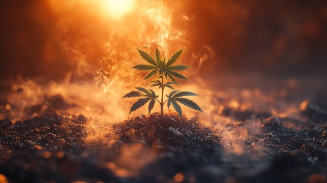 Cannabis plant sunrise smoke field rebirth