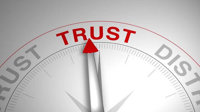 Trust text or word with a gauge arrow on a compass, representing guidance and direction on a clean white background. Ideal for business, coaching, consulting, and self-improvement concept