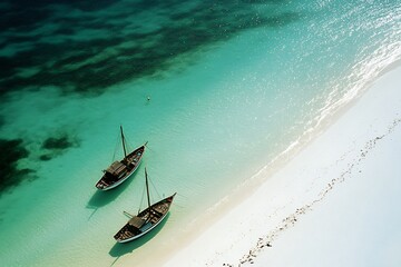 Fototapeta premium Tranquil Tropical Beach with Traditional Boats