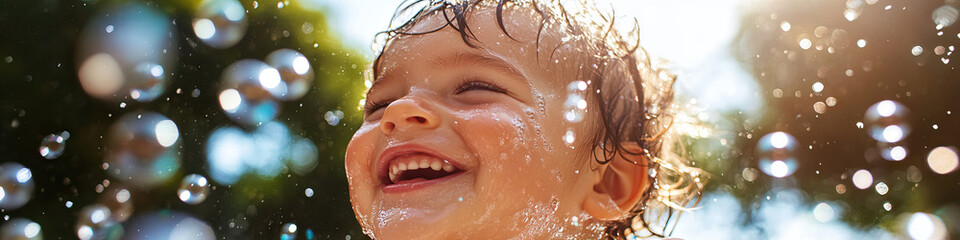 Fototapeta premium Toddler Playing in Water Spray