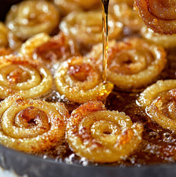Swirls_of_golden-brown_batter_are_being_drizzled_with_syrup,_creating_a_sweet_and_sticky_dessert..