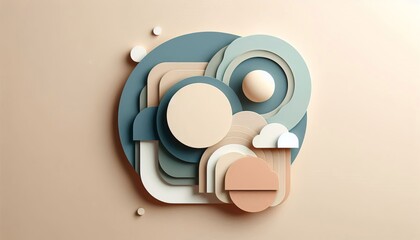 A serene abstract composition featuring layered geometric shapes in muted pastel tones, creating a calming, minimalist aesthetic. Ideal for backgrounds or modern design projects.