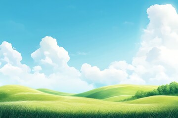 Obraz premium Serene Spring Meadow Landscape Under a Sunny Sky